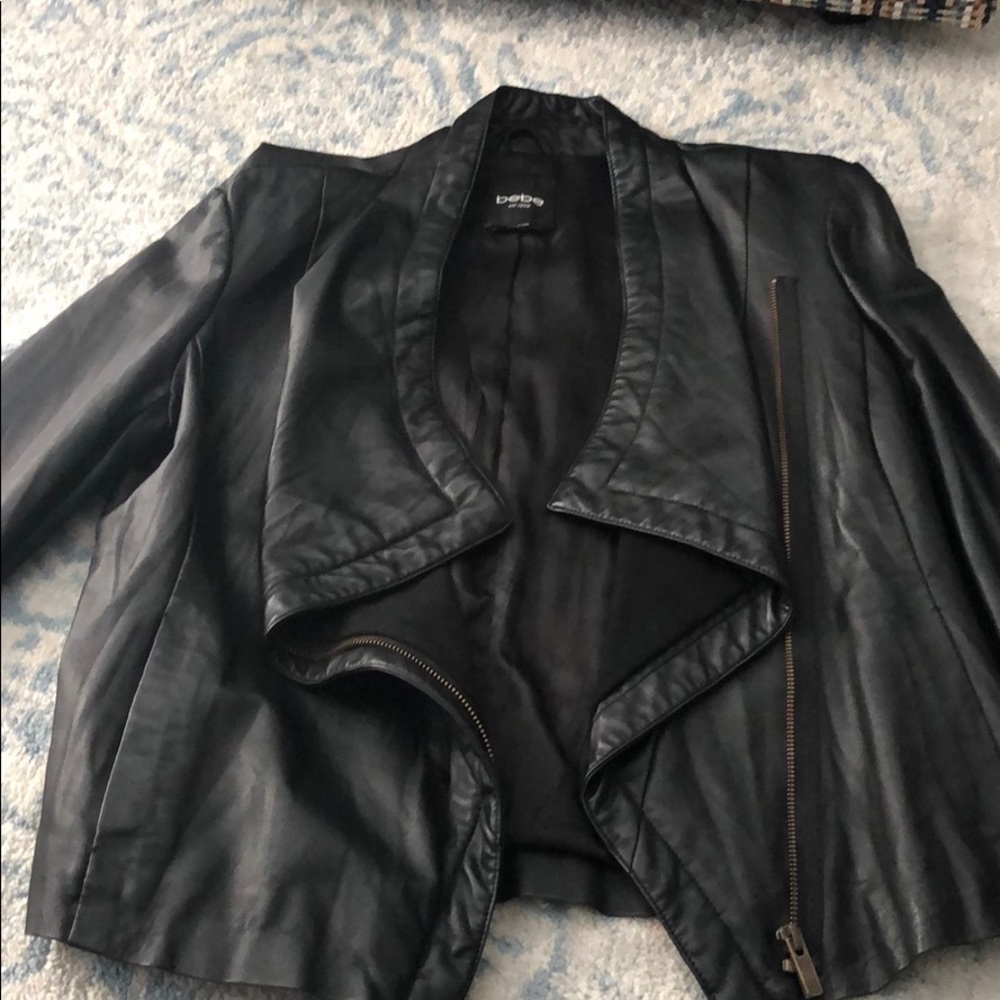 Bebe Leather Envelope Bomber Jacket